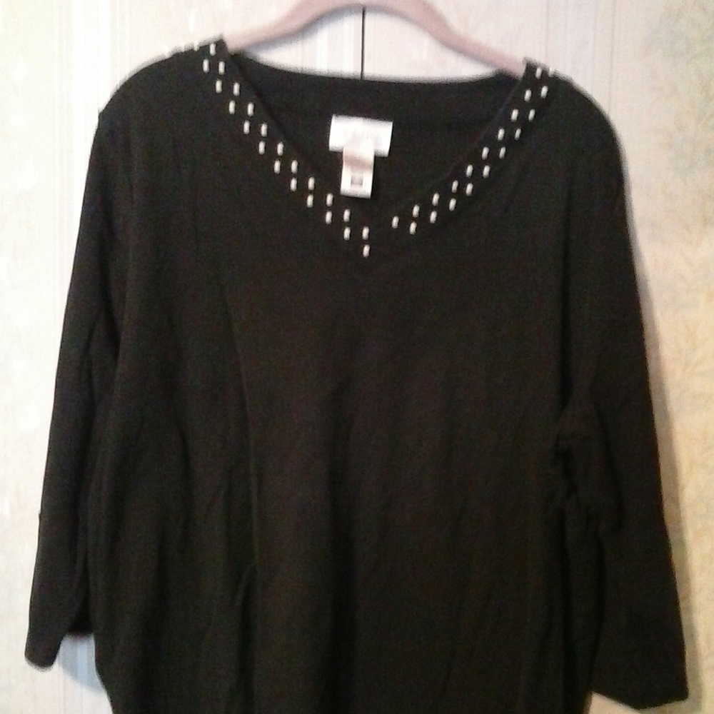 STUDIO WORKS 3/4 SLEEVE WOMAN BLACK with WHITE BEADS TOP